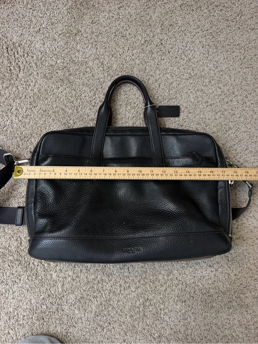 Coach Black Pebbled Leather Laptop Briefcase with Shoulder Strap